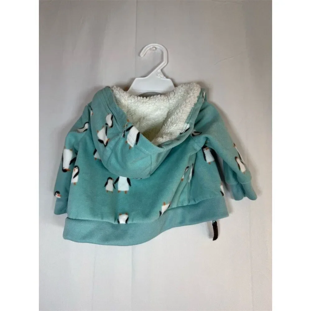 Carter’s Baby Unisex Fleece Full-Zip Hoodie Jacket Penguin Print Size 3M
